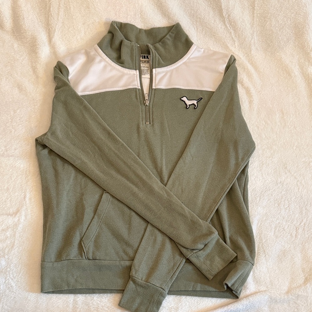 PINK Victoria's Secret Olive and White Pullover - Picture 2 of 5